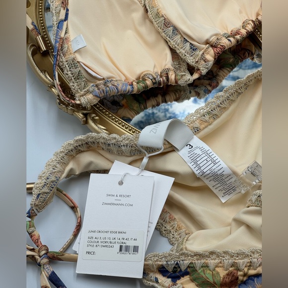 🆕 ZIMMERMANN 🧿 NWT Junie Crochet Edge Floral Print Bikini Sz 3 US 8 / 10 - Picture 12 of 13